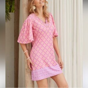 Cabana Life Provence Embrodered Bell Sleeve Shift Dress Size Medium NWT